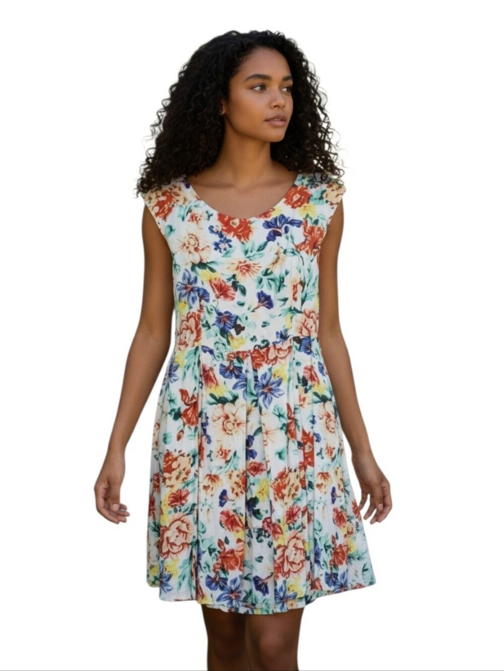 Mink Pink Fit and Flare Multi-Coloured Floral Garden Pleated Mini Dress XS to S